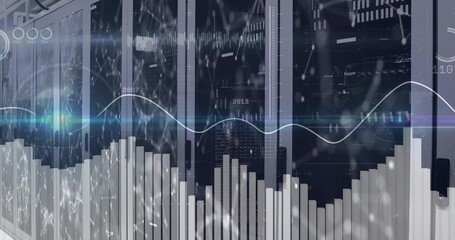 Displaying overlaid data visualization in data center, with server racks, glass doors, LEDs, HUD
