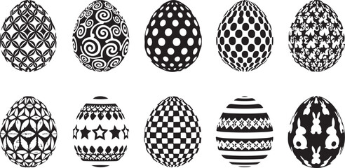 Fototapeta premium Collection of 10 unique black and white easter egg designs with various patterns