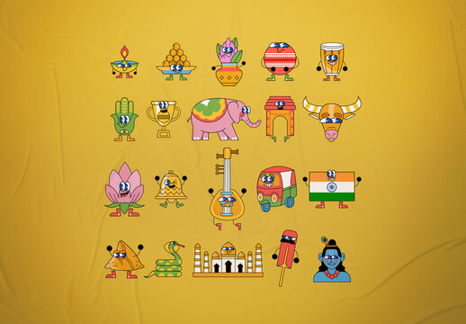 Playful & Colorful Authentic India Illustration Set