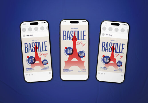 Red Blue Bold Geometric Bastille Day Social Media