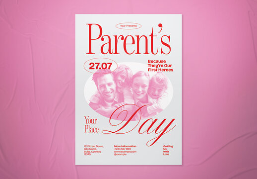 Red Pink Modern Minimalist Parent's Day Flyer