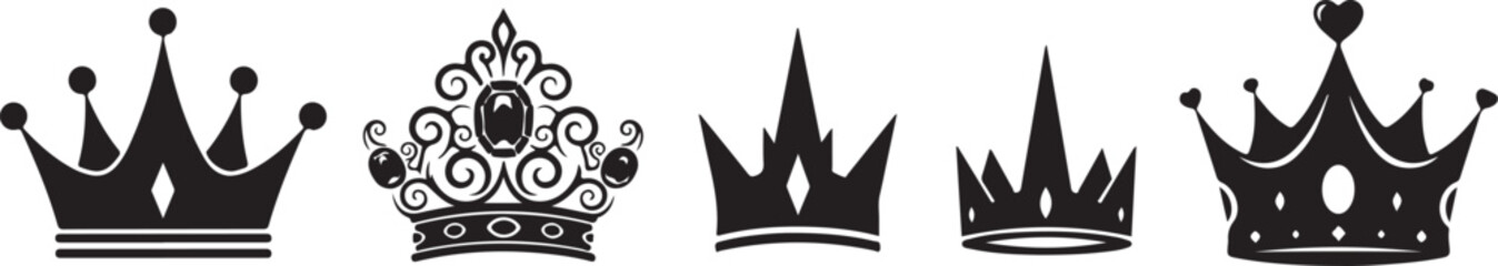 Fototapeta premium Collection of five distinctive crown silhouettes with various designs