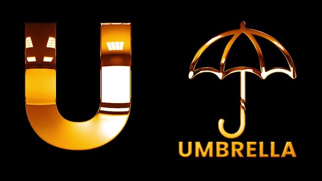 Capital U for umbrella text design with golden shine animation video.mp4