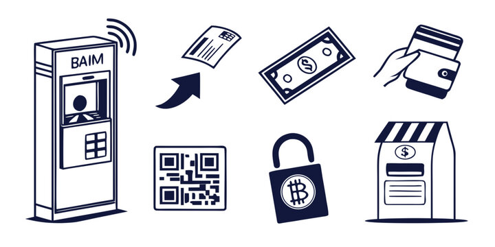 A collection of various payment methods and security icons. Vector