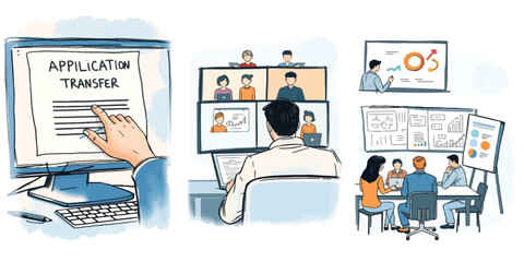 Modern Business Team Collaboration and Digital Application Transfer Process for Efficient Remote Workflow Management