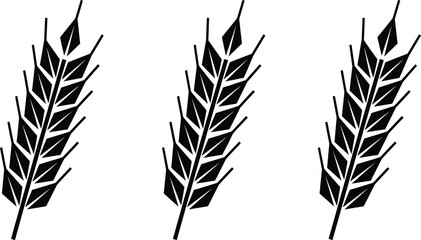 Obraz premium Wheat and grain ear silhouette set in cad drawing flat vector illustration for organic farming bakery logo and natural agriculture product design.