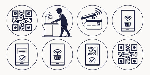 A series of icons depicting various activities and objects related to health and safety Vector