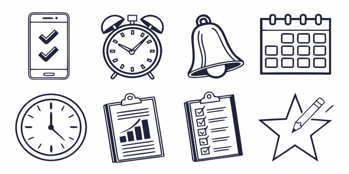 Assorted icons representing time management and productivity tools Vector