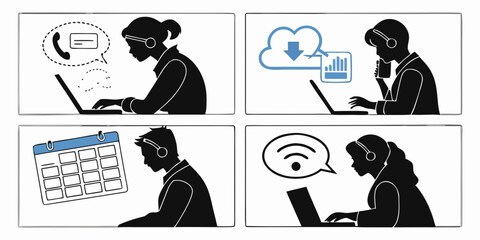 People using various devices to access cloud computing services and data storage. Vector