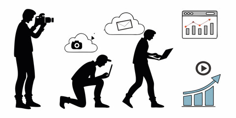 Illustration of people using different technologies for business and communication Vector