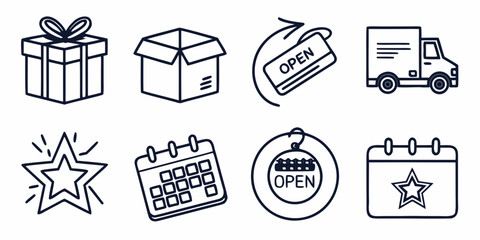 Assorted icons representing celebration, delivery, and special occasions. Vector