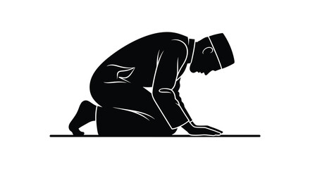 Obraz premium A devout muslim man in traditional attire is shown in a prayerful pose a striking silhouette high quality