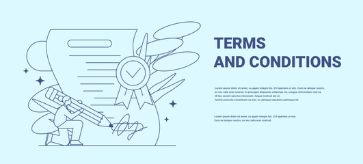 Terms and Conditions Concept Line Vector illustration. Contract Signing Minimalist Outline Art