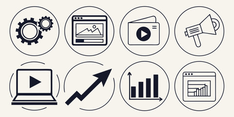 Icons representing various aspects of business and technology Vector