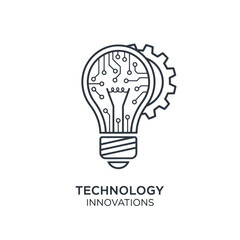 Innovative Light Bulb with Circuit Board Design in Modern Minimalist Style with Black Line Art on White Background for Technology Branding