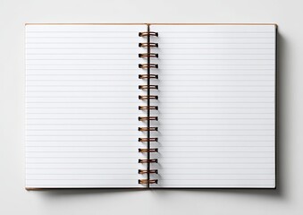 Open spiral-bound notebook with lined pages on a white surface, overhead view