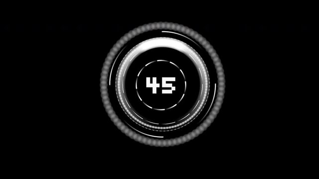 Modern White Digital Timer HUD Interface with Glowing Circular Progress Bar for Sci-Fi Technology Projects