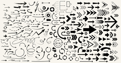 Arrows Icon Collection Vector Set of Directional Signs, Hand-Drawn and Geometric Arrow Designs for Infographics