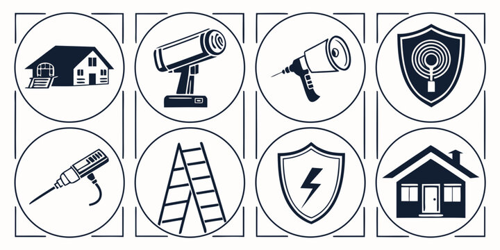 Assorted icons representing various safety and warning symbols for different situations Vector