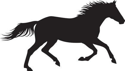 Black Horse Silhouette Galloping Isolated on White Background
