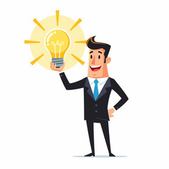 Businessman Holding Bright Light Bulb.