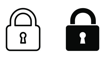 Padlock Icons: Outline and Solid Black Lock Symbol Comparison