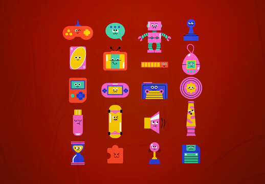 Colorful & Playful Nerdy Things Illustration Set