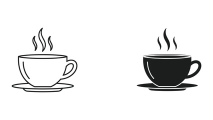 Obraz premium Hot Coffee Cup Icons: Line Art and Silhouette Styles