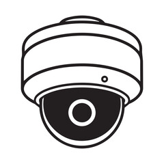 Minimalist black and white vector icon of a ceiling mounted dome CCTV camera for security, monitoring, and professional surveillance systems.