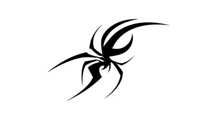 Dynamic Black Tribal Spider Tattoo Design. Abstract Silhouette Art for Graphic Elements, Halloween, Aggressive Symbols, or Body Art.