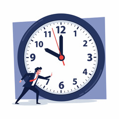 Businessman Running Against Large Clock.