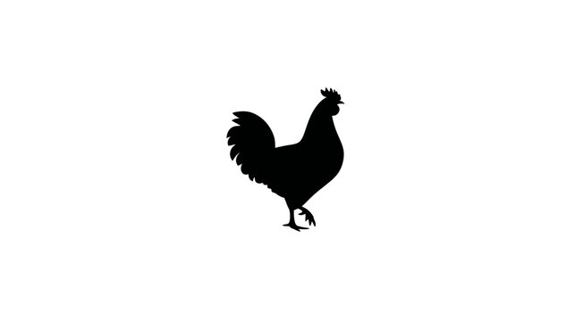 Black Rooster Silhouette, Farm Animal Vector Icon on White Background, Poultry Graphic Element for Design