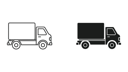 Fototapeta premium Line Art and Silhouette of a Delivery Truck Icon Set