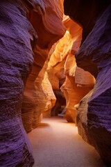 An Enigmatic Journey Through a Narrow Canyon Slot Illuminated by Sunlight at the Far End
