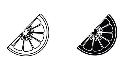 Citrus Slice Icons: Outline and Silhouette of Orange or Lemon Wedge © SHAHRIYAR RASEL