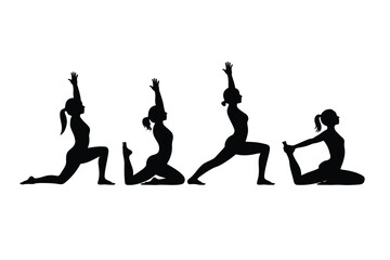 Obraz premium Yoga women silhouette illustration in various poses on white background