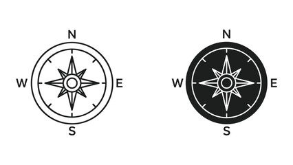 Two Compass Rose Icons, Line Art and Silhouette, Showing Directions © SHAHRIYAR RASEL