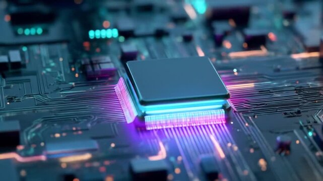 Close up of a digital circuit board with a central processing unit