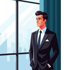 Businessman standing by office window.
