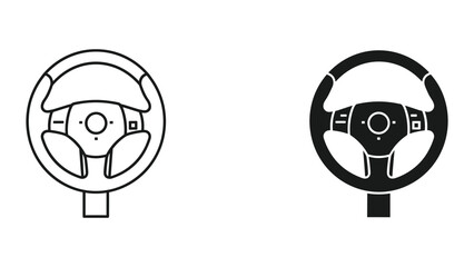 Obraz premium Car Steering Wheel Icons - Outline and Filled