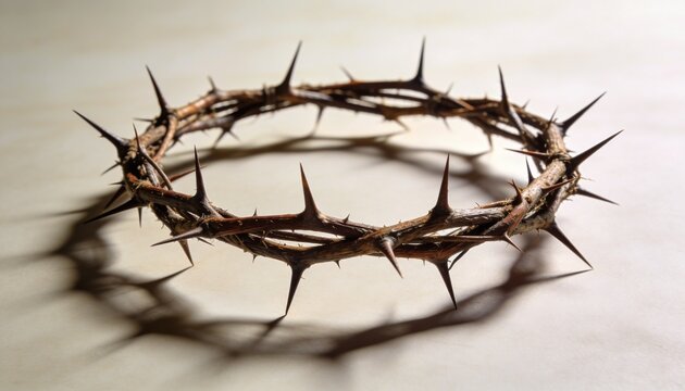 Biblical Crown of Thorns on Clean Surface for Good Friday Sacrifice