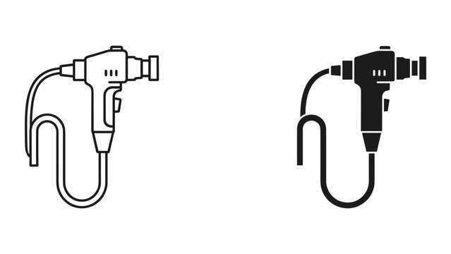 Endoscope Camera Icon: Line Art and Silhouette Set