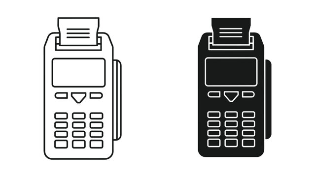 Payment Terminal Icons: Line Art and Silhouette of POS Machine
