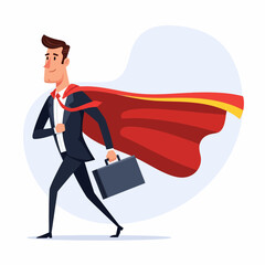 Businessman Wearing Red Cape Walking.