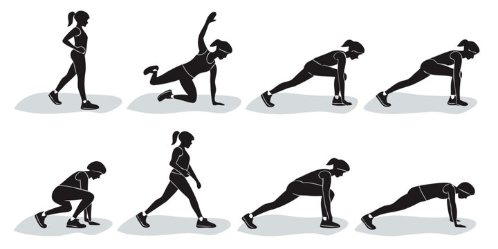 A series of illustrations depicting the proper form for performing push-up exercises Vector