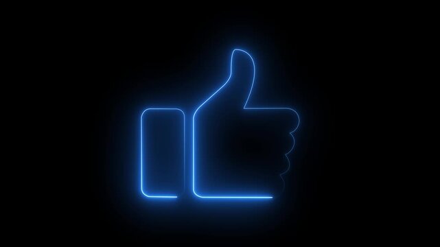 Red color thump up icon animation. Glowing neon thumb up like icon video on black background. animated like button.