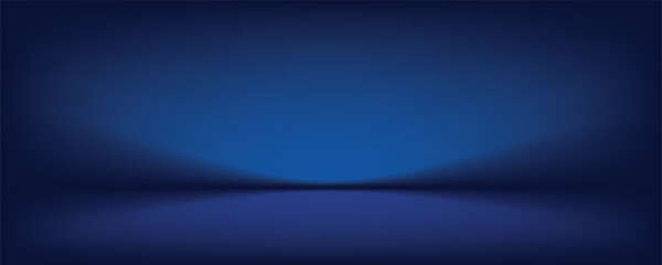 Studio background dark blue gradient neon light glowing bright floor and wall, empty room interior for display product in night tone and shiny surface for car, motorcycle, modern technology. © achmad