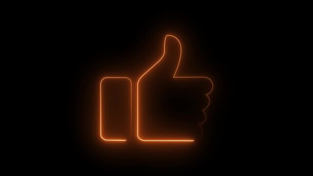 Red color thump up icon animation. Glowing neon thumb up like icon video on black background. animated like button.