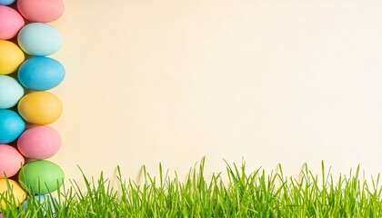 Fresh Green Grass with Easter Eggs and Copy Space
