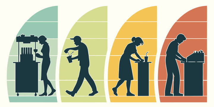 Illustration of people in various stages of physical activity and health Vector